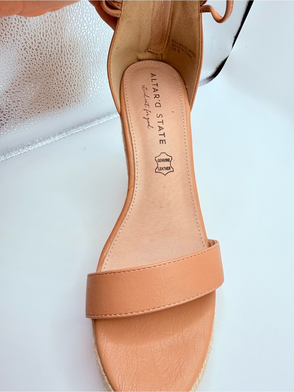 Altar’d State tan leather espadrille wedge sandals, - Picture 12 of 12